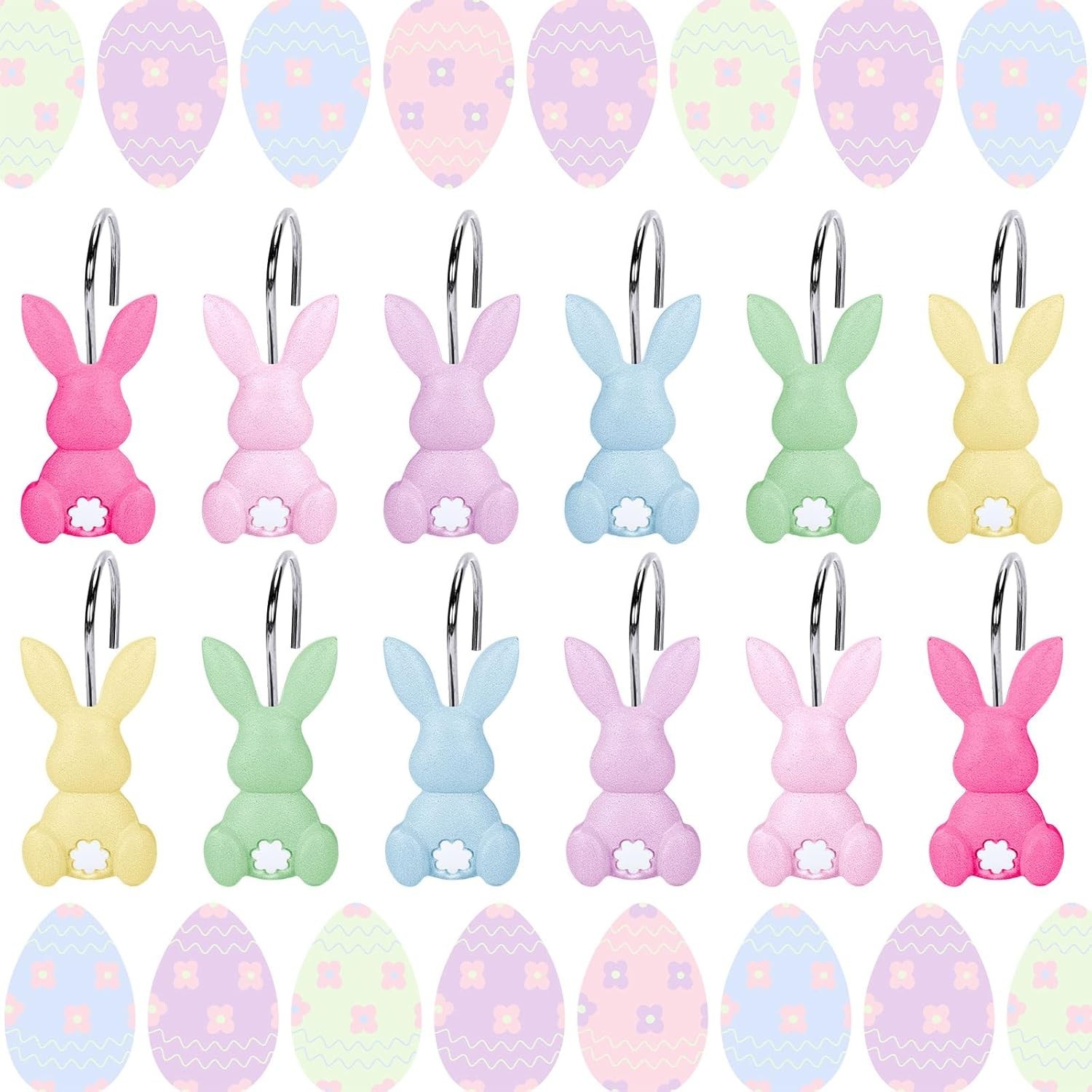 12Pcs Easter Rabbit Shower Curtain Hooks Bunny Curtain Rod Rings Spring Resin Cu