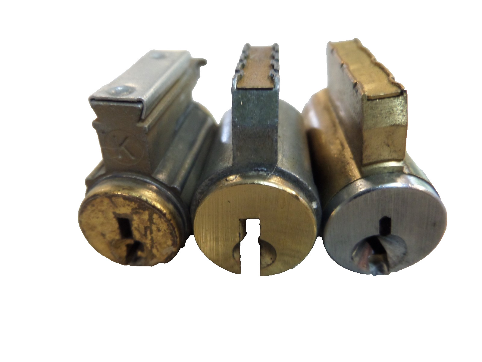 LOT OF 3 KW1/SCHLAGE/SC1 5 & 6 PIN LOCK CYLINDERS USED NO KEYS LOCKSPORT