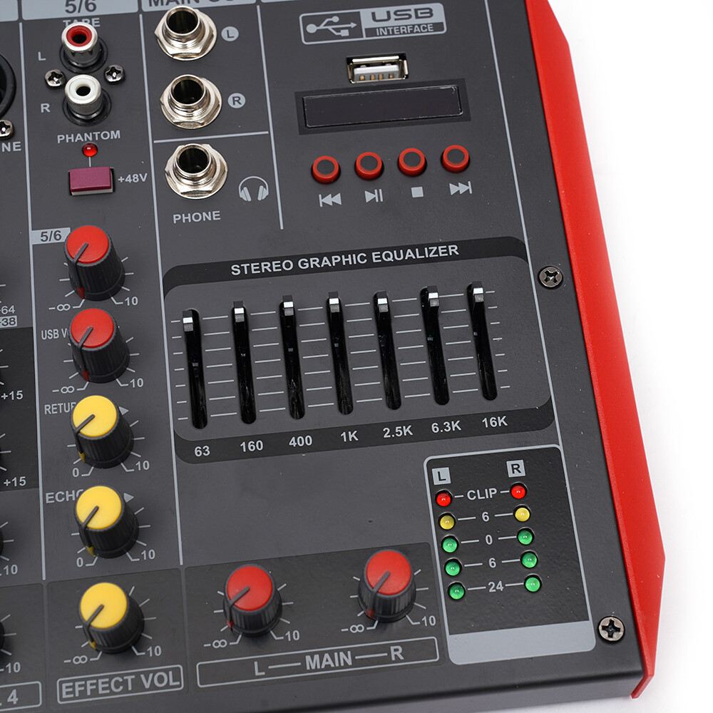 6-Channel Bluetooth Audio Mixer with Digital Effects and Phantom Power