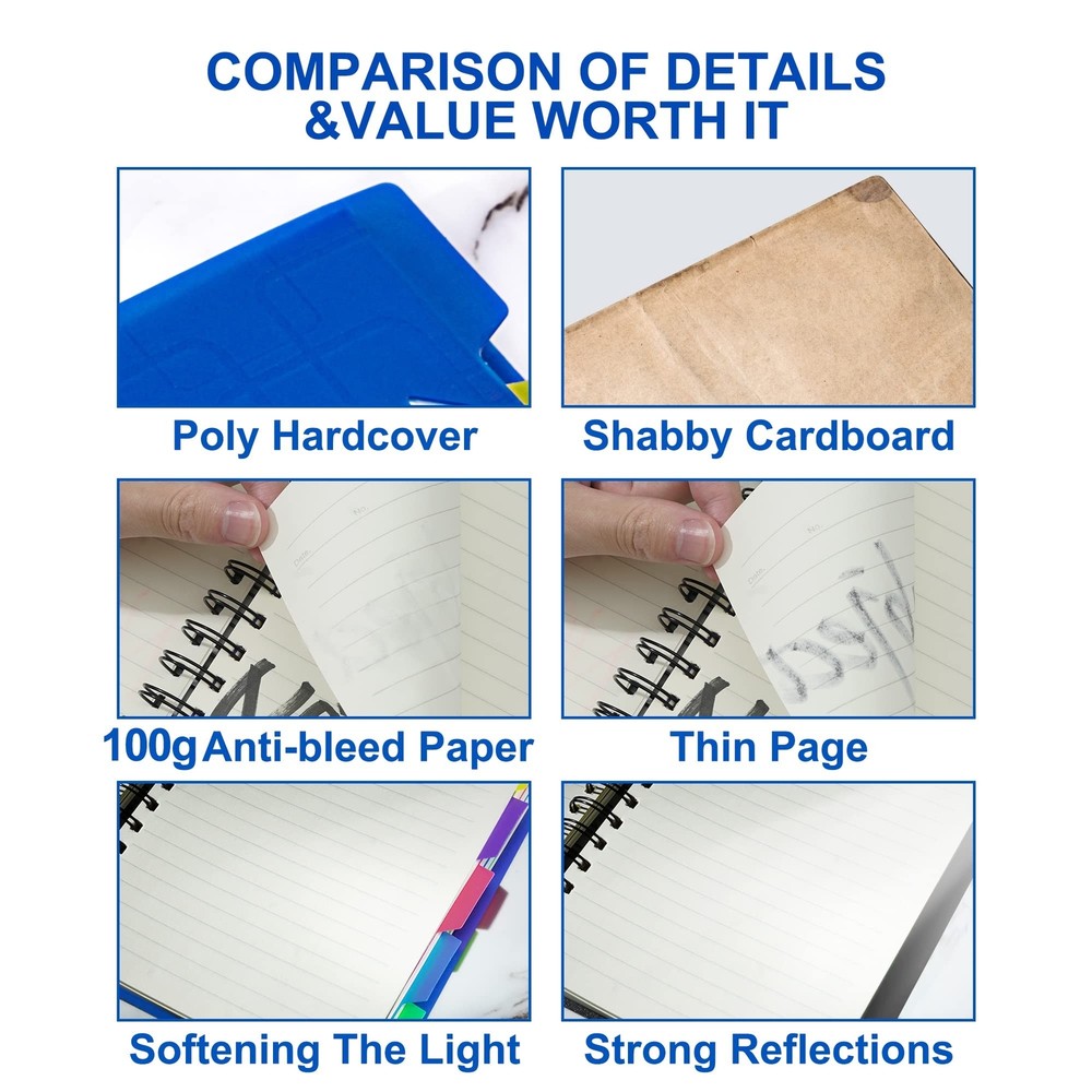 CAGIE 2 Pack Spiral Notebook for Work 5 Subject Notebook with Dividers Tabs A...