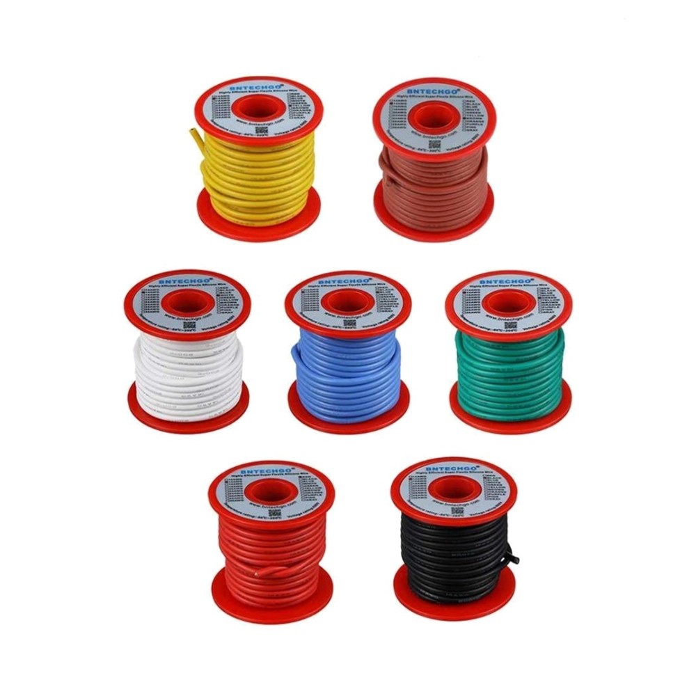High Temp Silicone Wire Kit: 7 Colors, 600V, 25' Stranded Tinned Copper