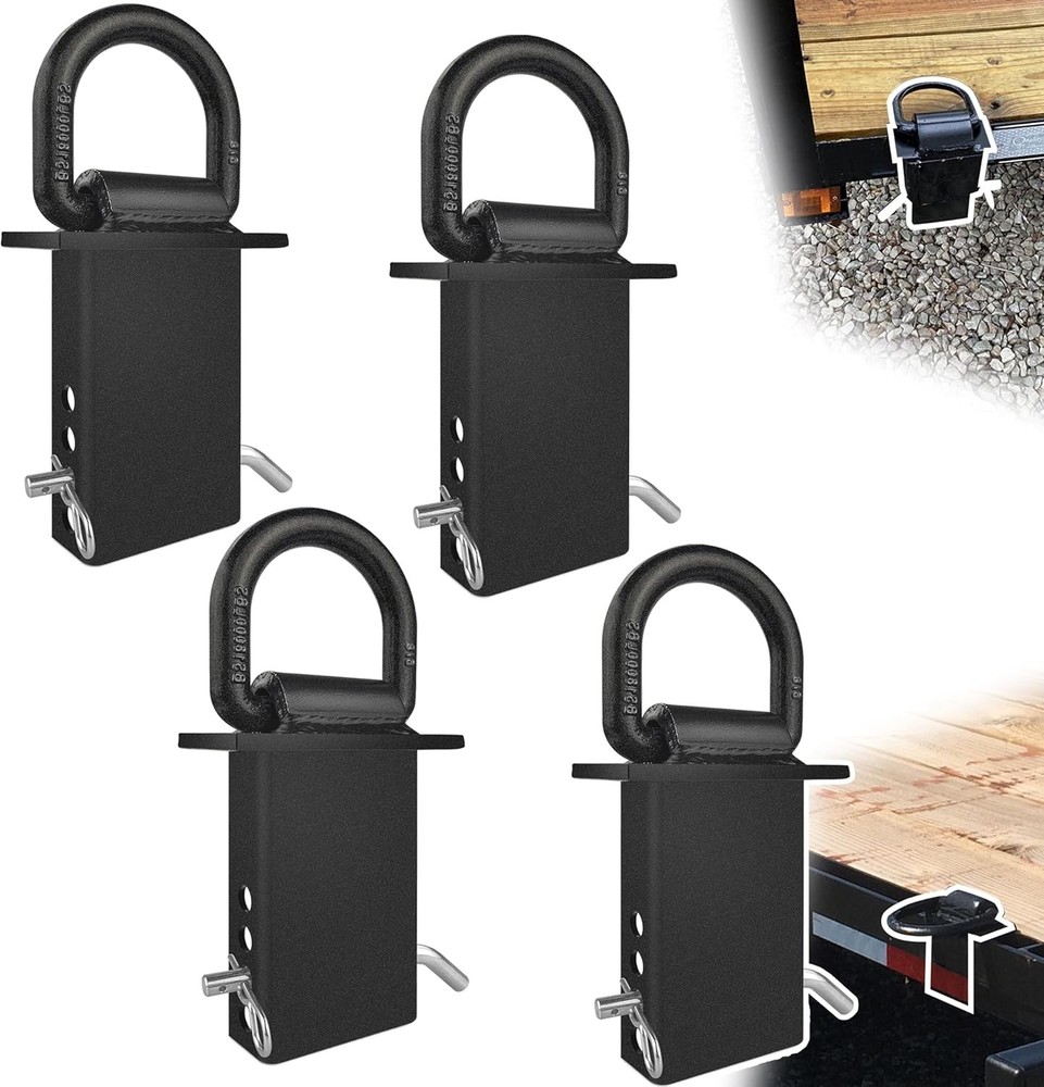 Heavy Duty D-Ring Stake Pocket Tie Down Set, 4Pcs, 18000lbs Capacity, Black