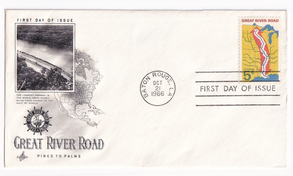 STAMP US SCOTT 1319 "Great River Road" 5 CENT 1966 FDC - C