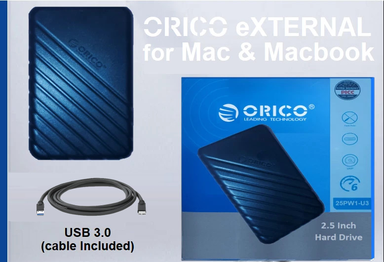 1TB External Hard Drive for Mac, Windows, & Linux  Portable Macbook Laptop Orico