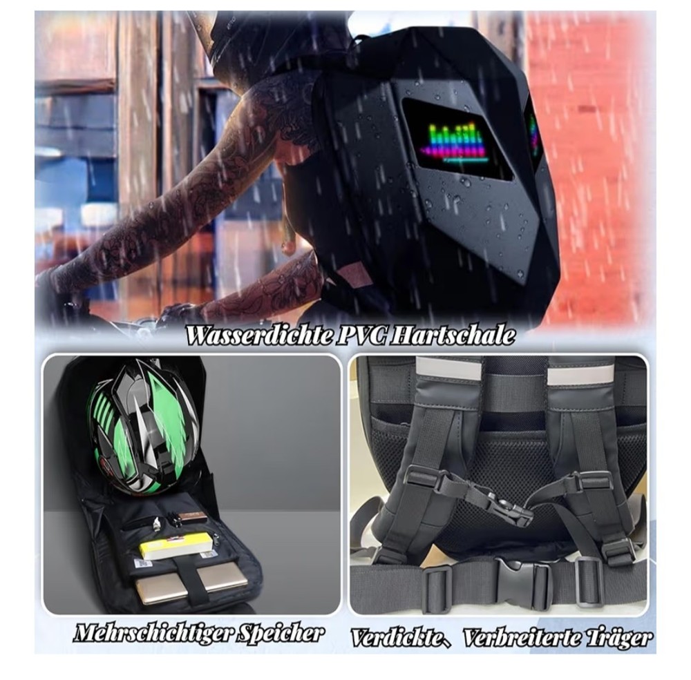 Motorcycle LED Knight Backpack Laptop Bag DIY programming Backpack 3D Waterproof