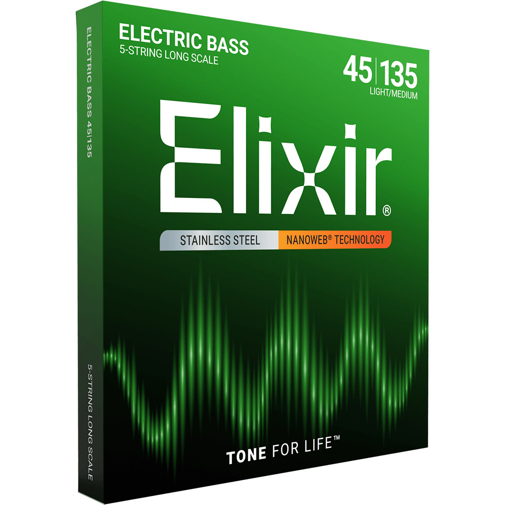 Elixir NANOWEB Stainless Steel Bass — 5-String 14782 Light/Medium .045-.135