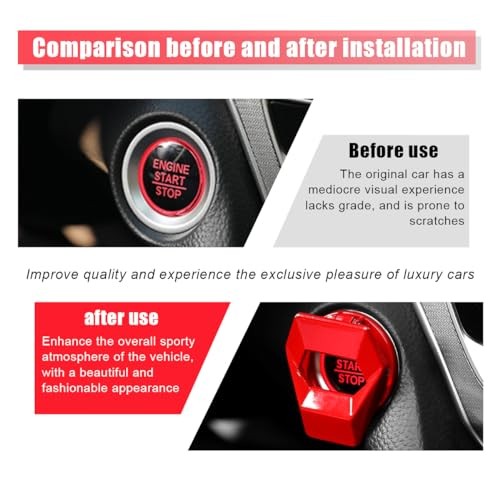 Car Engine Start/Stop Button Cover, Zinc Alloy Car Push Button Start Cover Red