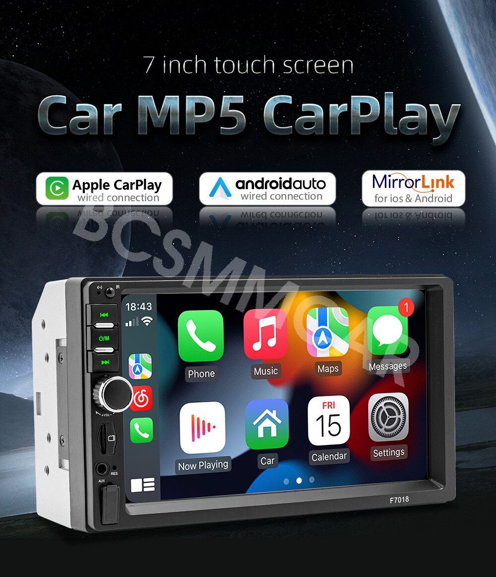 7" Double 2Din Car Stereo Radio Wired Carplay+Android Auto Car Play Touch Screen