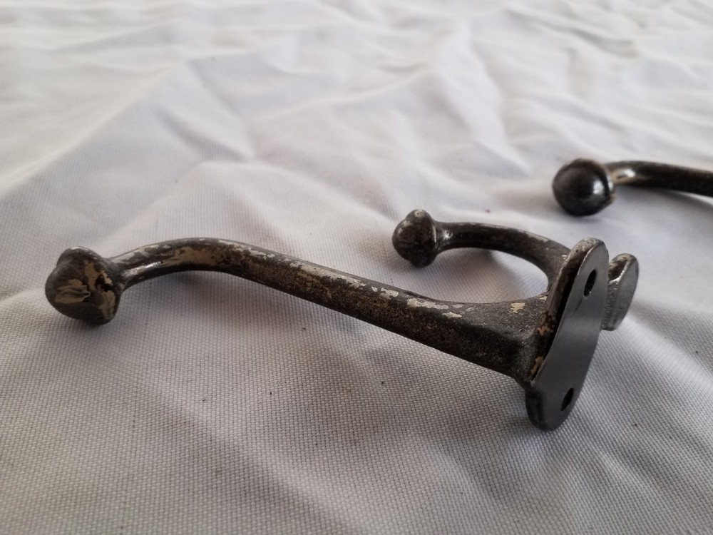 Vintage Hardware Pair Coat/ Hat Hook Matched Set Distressed Original 3.5" Hooks