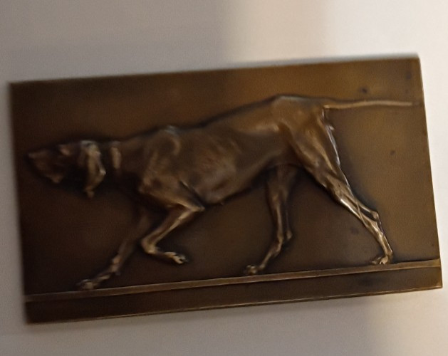 Victor Peters Bronze Hunting Dog Plaque/  Plaquette 3.5" x 2"