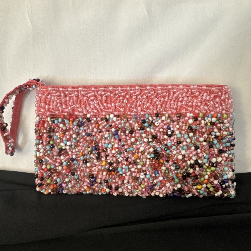 Beaded Wallet Clutch Pink