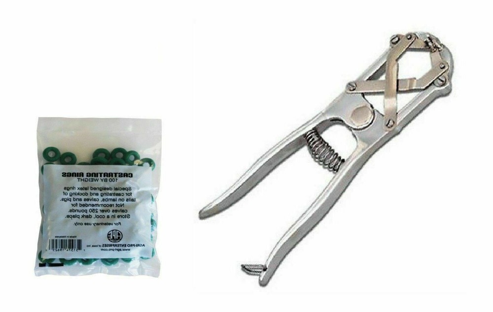 HD Elastrator Tool Castrate Dock Tail Cattle Sheep Goat + 100pc O-rings