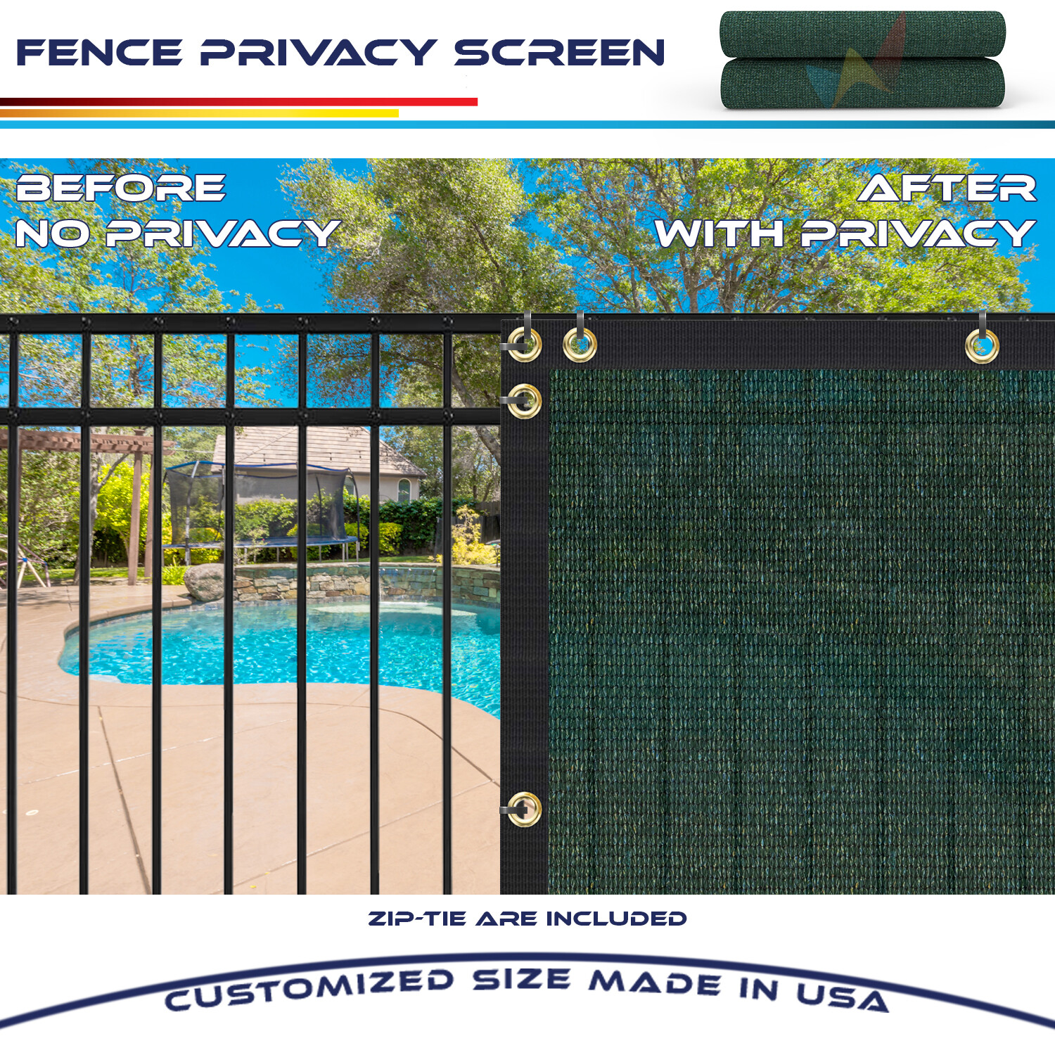 4' 5' 6' 8' Feet Tall Green Privacy Fence Windscreen Shade Mesh Fabric Shade Net