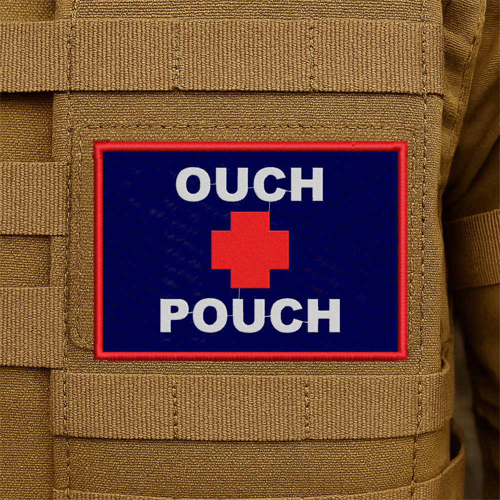 Ouch Pouch Med Kit Embroidered Morale Patch - 2 Inch X 3 Inch, Hook & Loop Back