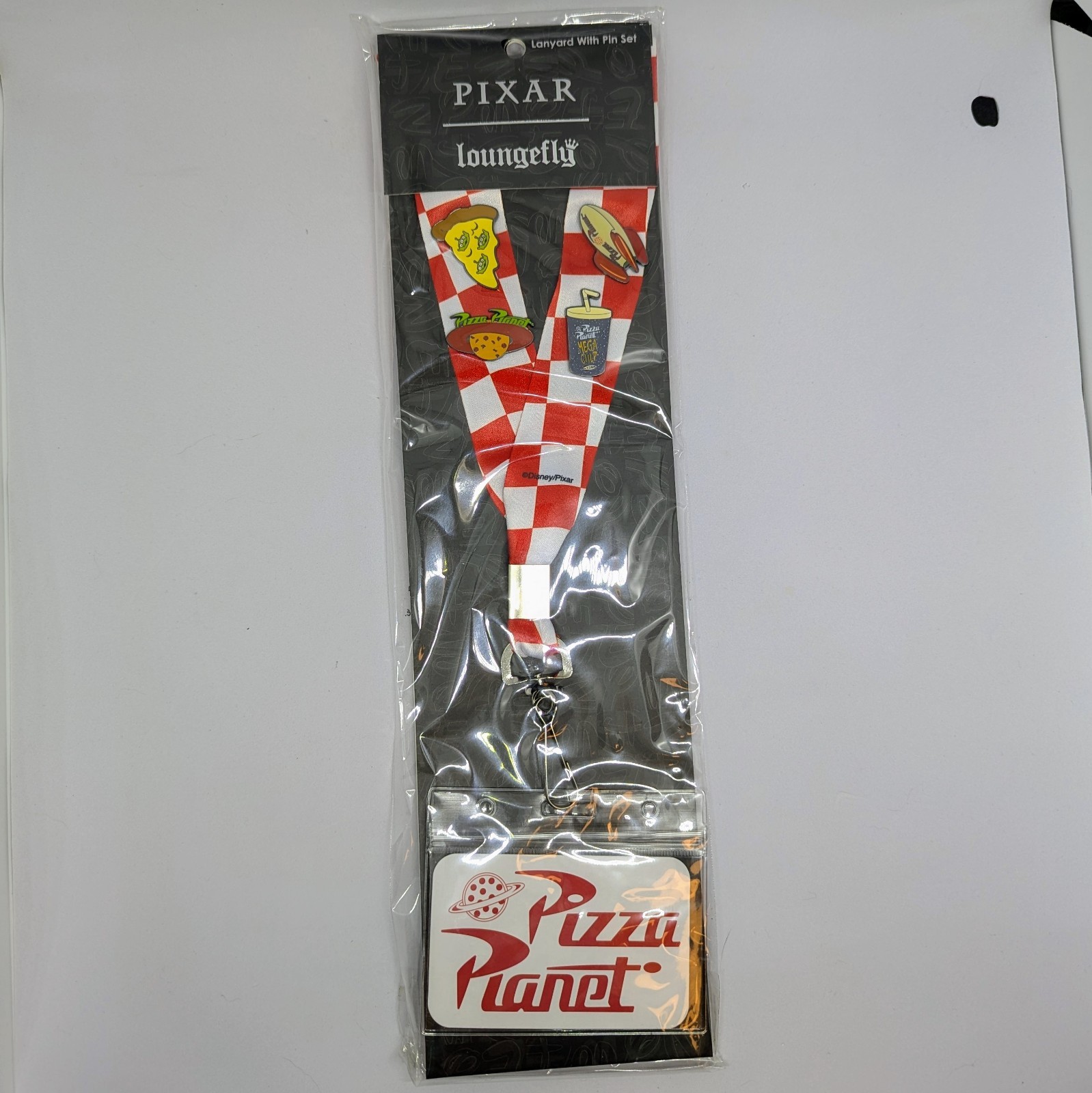 Disney Loungefly Toy Story Pizza Planet Lanyard ID Badge Card Holder With Pins