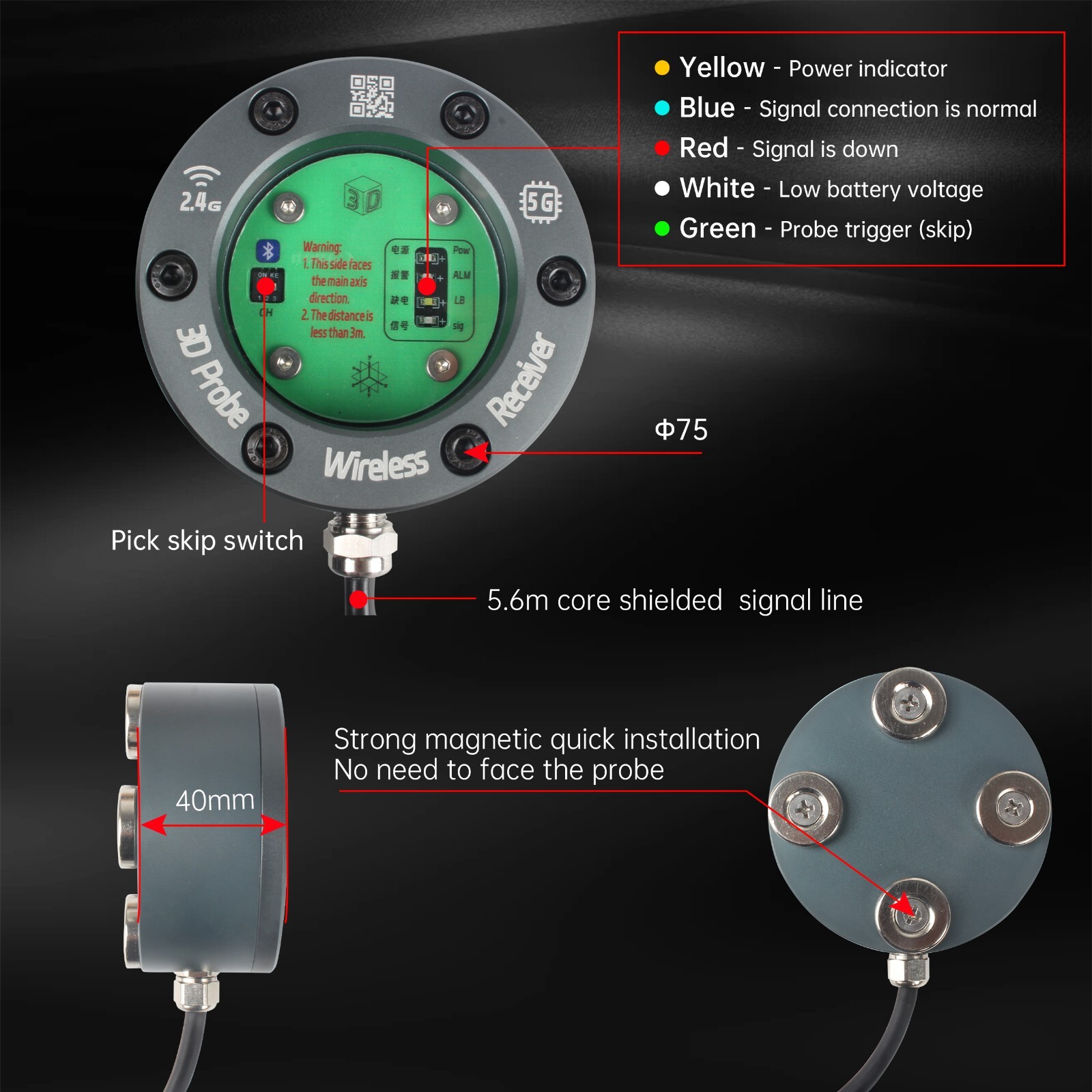 〖US〗 3D Edge Finder Wireless Probe CNC Milling Machining Center 0.001mm Accuracy