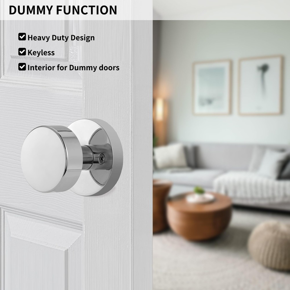 2 Pack Polished Chrome Dummy Door Knobs Interior, Modern Round Dummy Door Han...