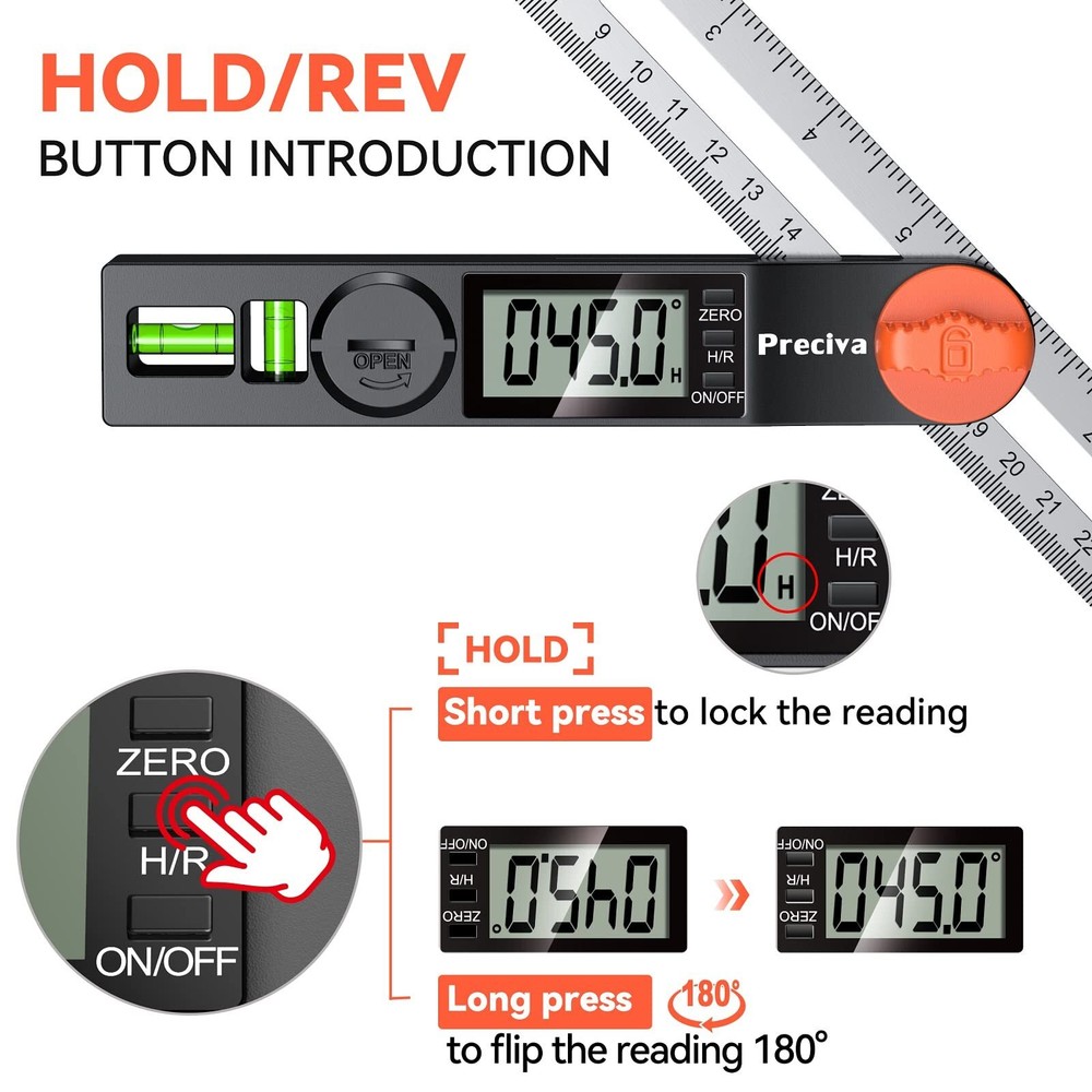 Tbevel Gauge & Protractor With Horizontal And Vertical Bubble0338ฐ Digital Angle