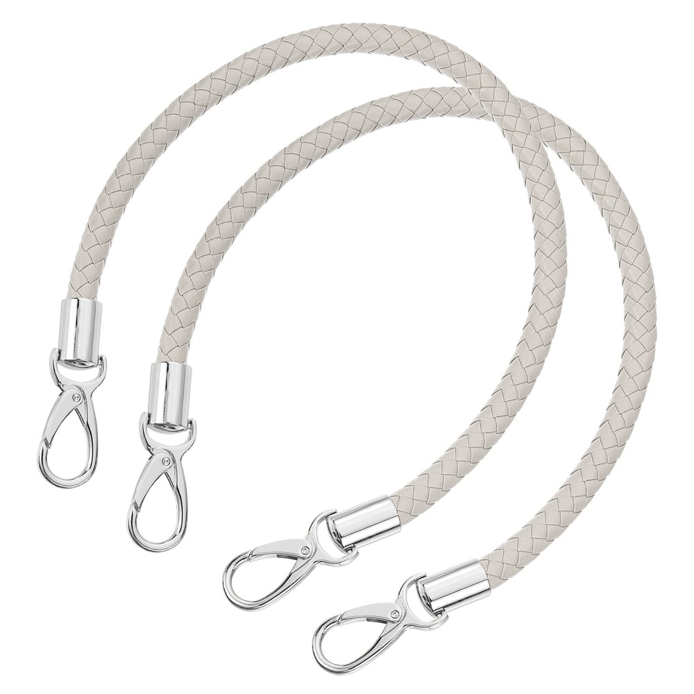 2Pcs 50cm Short Leather PU Braided Purse Replacement (Light Gray, Silver)