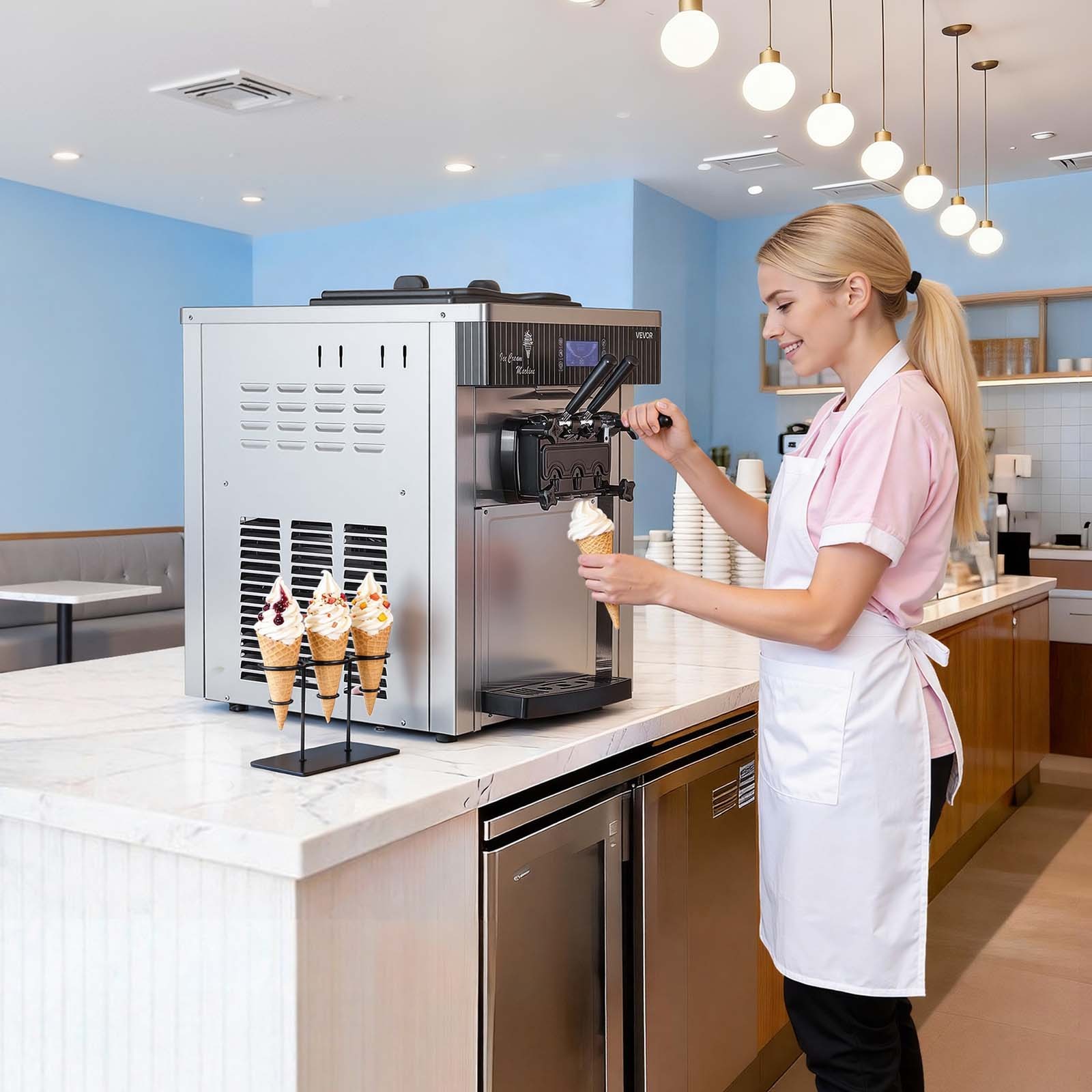 VEVOR Commercial Ice Cream Machine 2200W Pre-Cooling Ice Cream Maker 3 Flavors