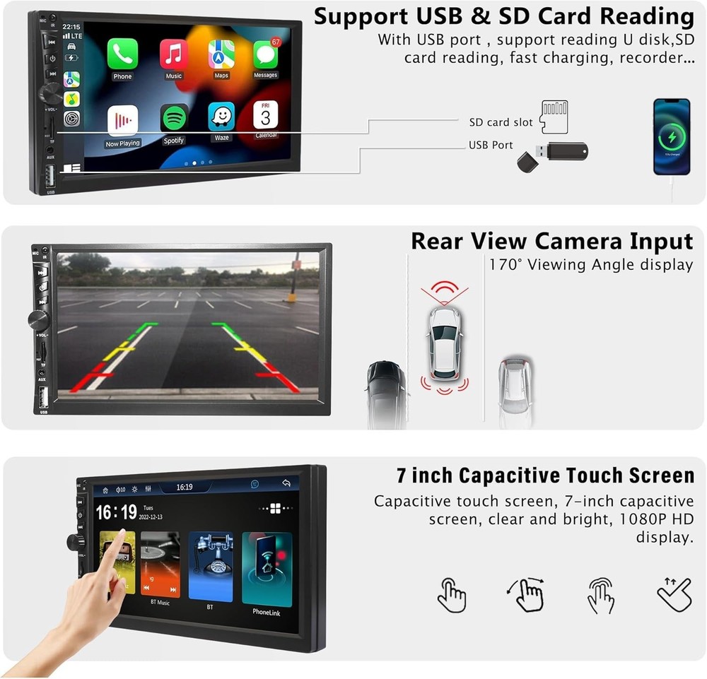Carplay Double Din Touchscreen Car Stereo with Android Auto