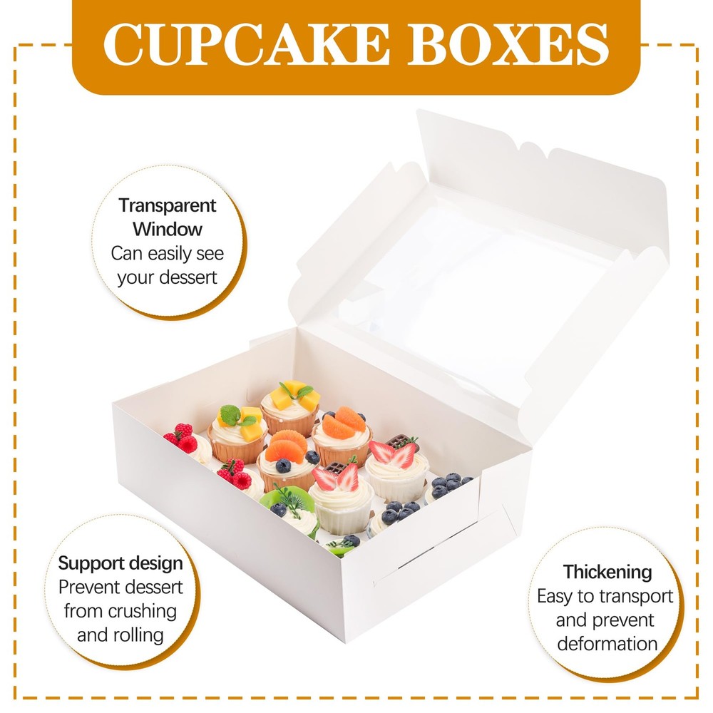 15 Pack Dozen Cupcake Boxes White Cupcake Containers with Window Fit 12 Cupca...