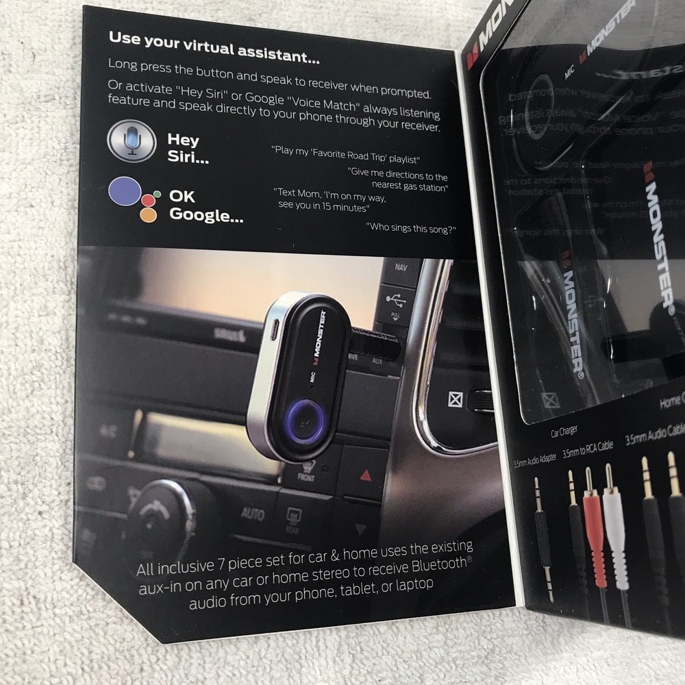 Monster Bluetooth Audio Receiver Full Kit With Siri And Google Virtual Assistant