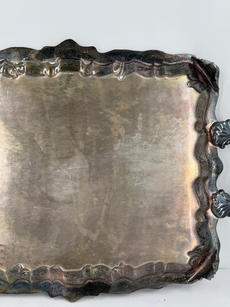 Vintage Silver Plated Copper Silver On Copper Ornate Engraved Serving Tray-25"