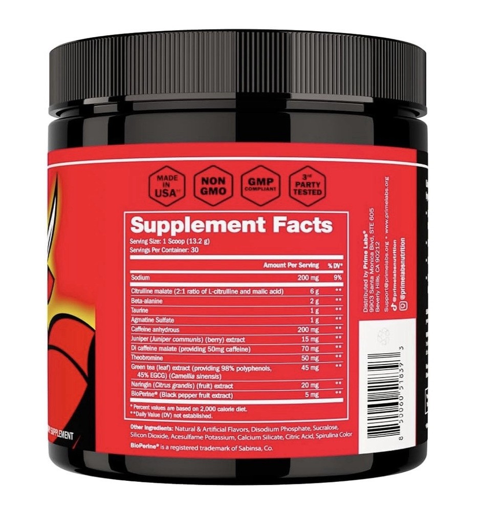 PRIME LABS - PRE WORK OUT - EXPLOSIVE ENERGY FOCUS & ELECTROLYTES -BLUE LEMONADE