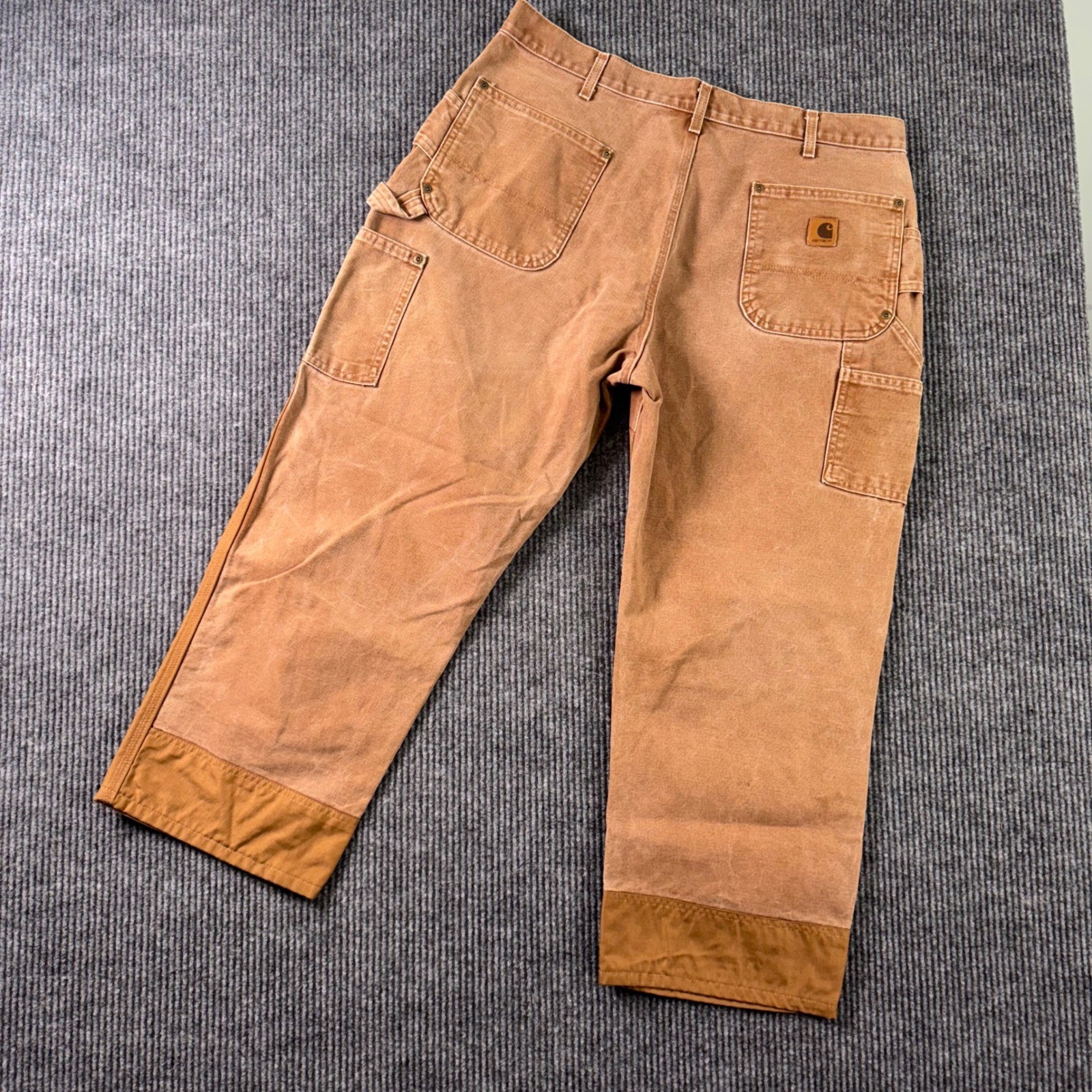 Carhartt B182 BRN Cordura Front Work Dungaree Men 38x27 Duck Double Knee Vintage