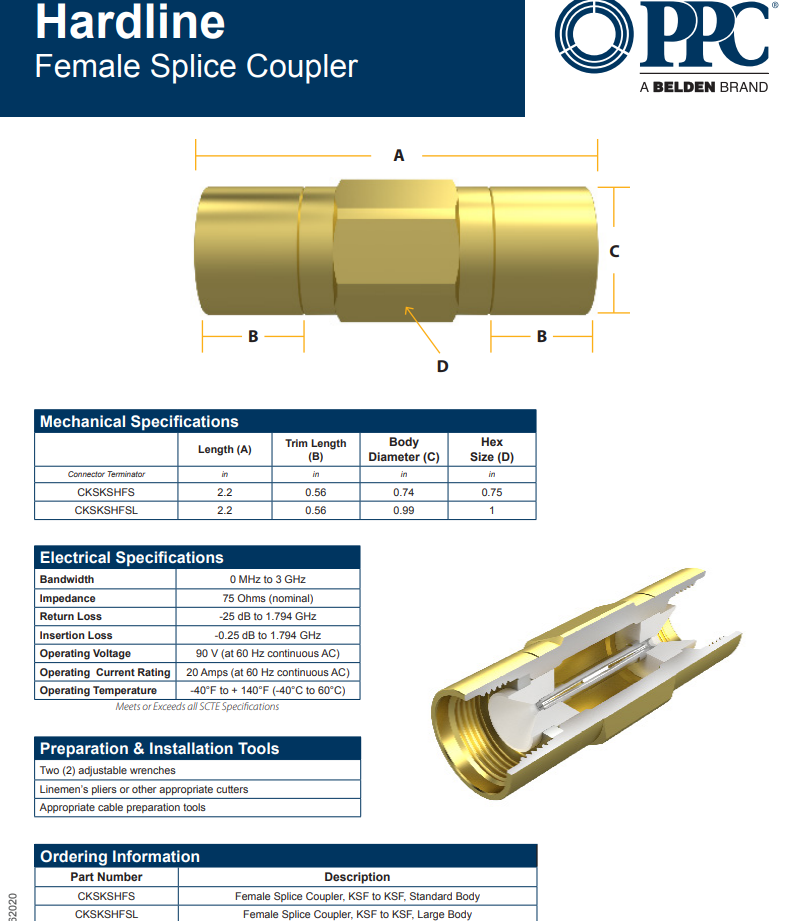 Belden PPC Copper Female Splice Coupler, CKSKSHFS ...FS