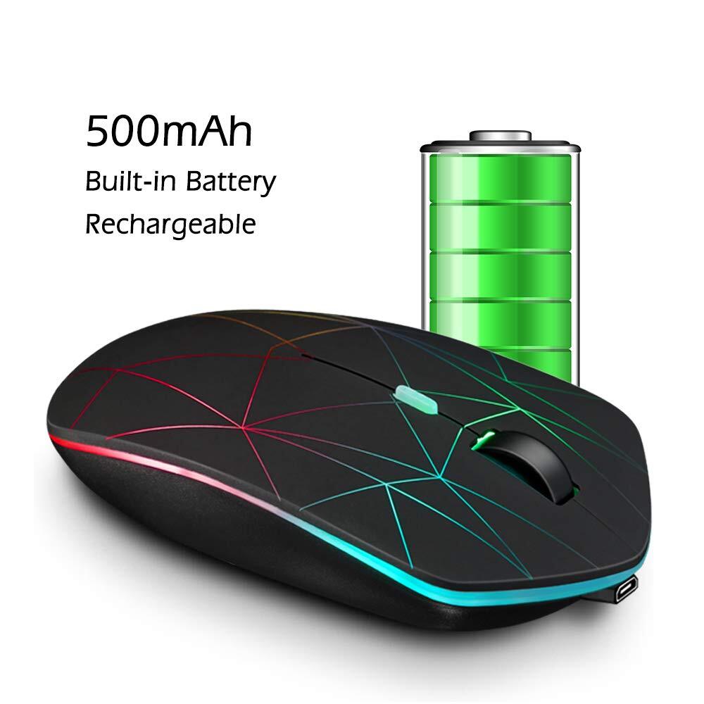 Rechargeable Wireless Mouse - Backlit Adjustable DPI USB Receiver for PC & Mac