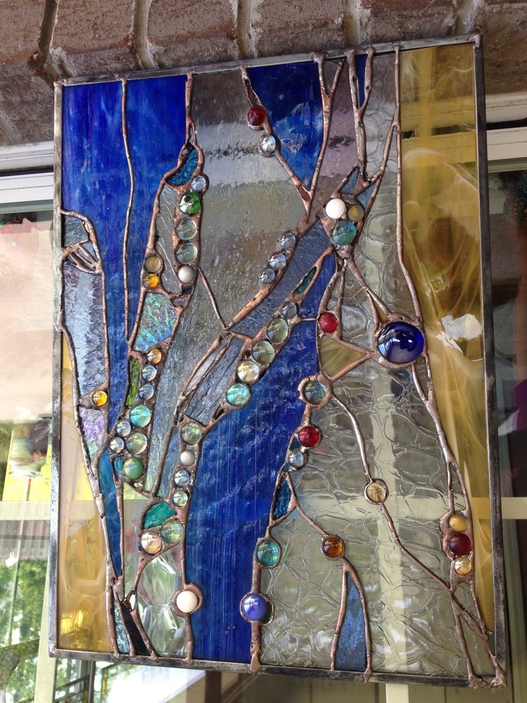 Stained Glass Window Abstract Suncatcher Panel OOAK