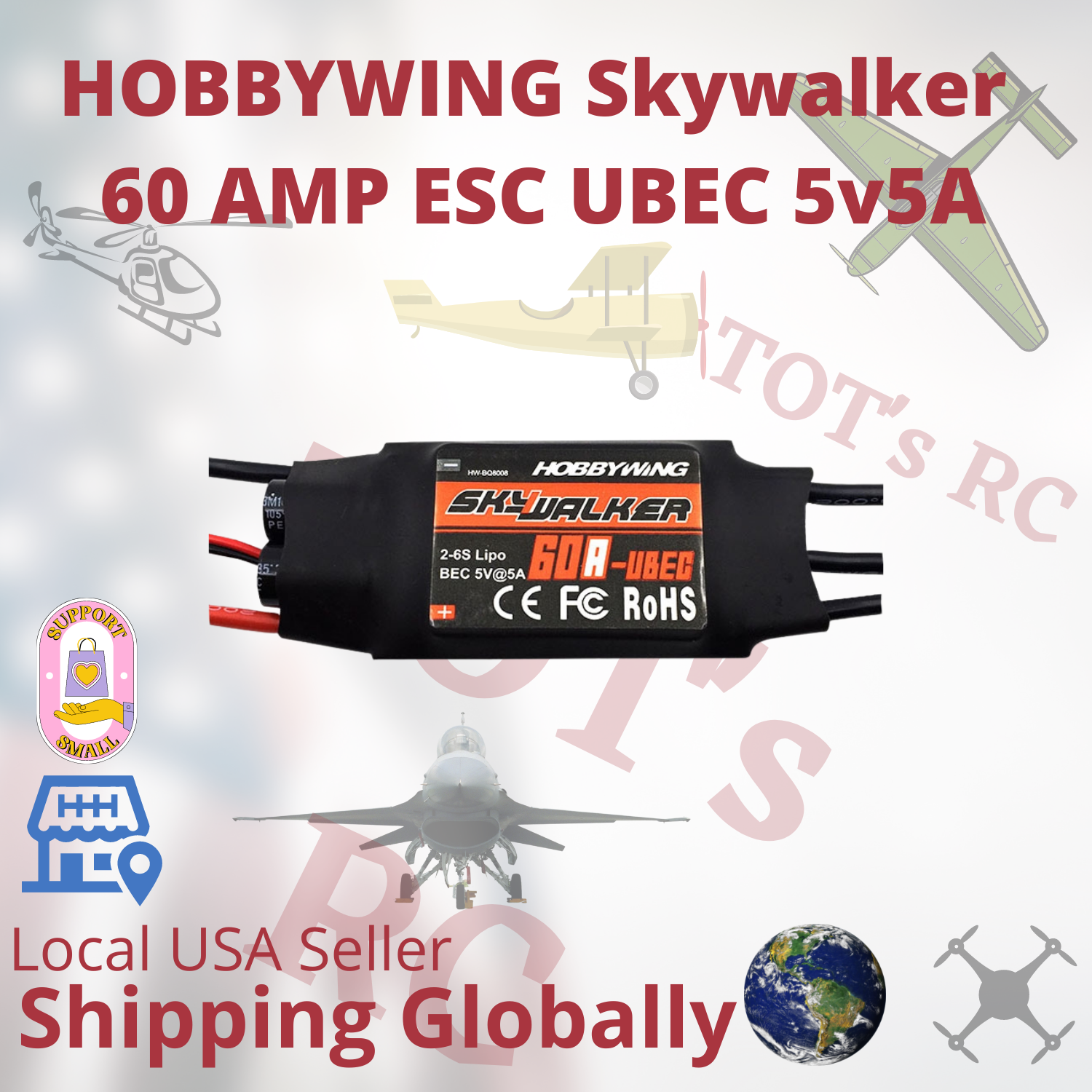 Hobbywing Skywalker 12A 20A 30A 40A 50A 60A 80A 100amp ESC 2-6s w/BEC