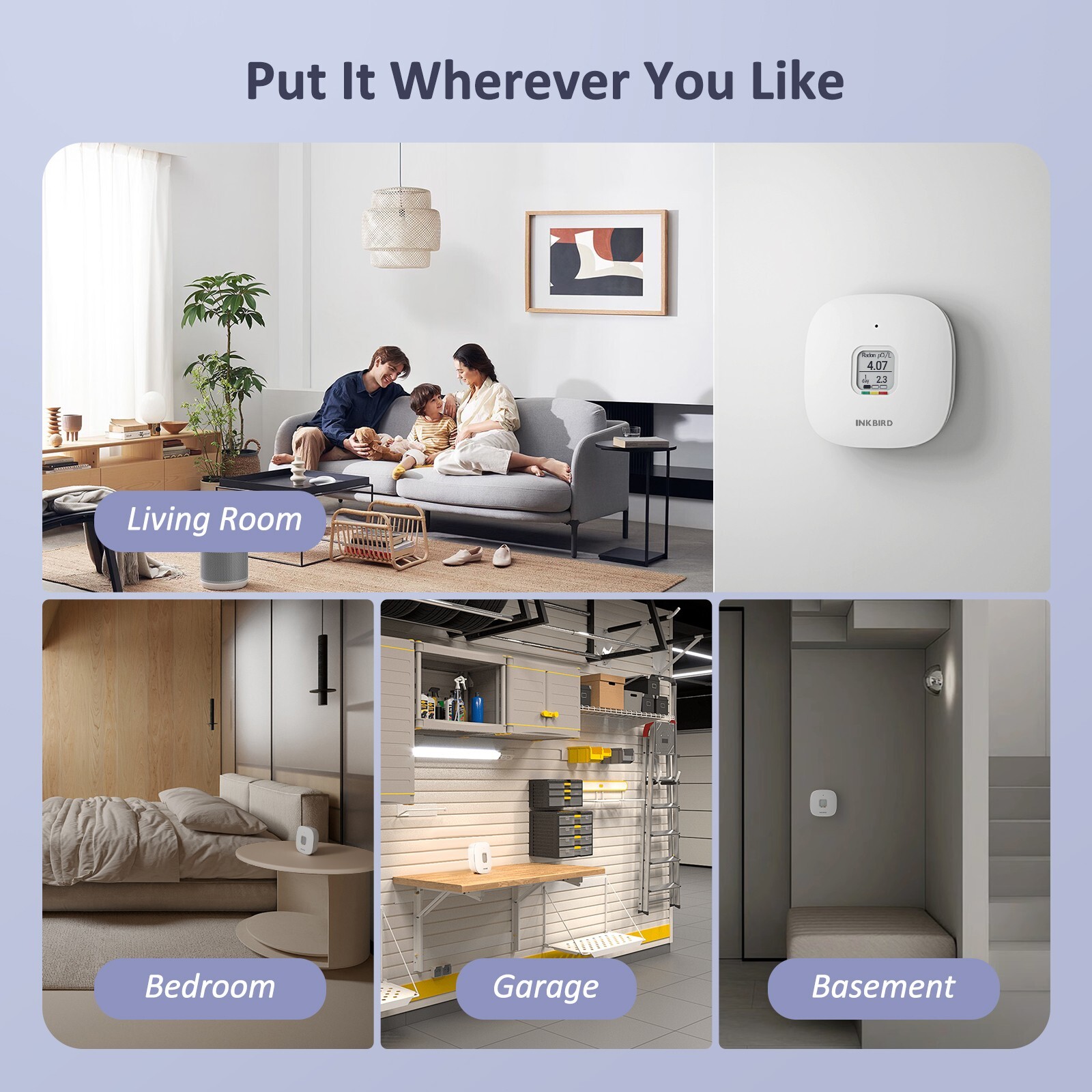 Smart Home Radon Detector Gas Meter Long/Short-term Monitoring Radon Level Test