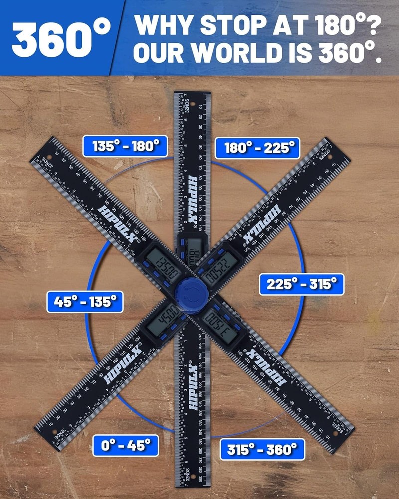 7 Inch Digital Protractor with LCD Display, 0-360° Angle Finder Tool Digital, Co