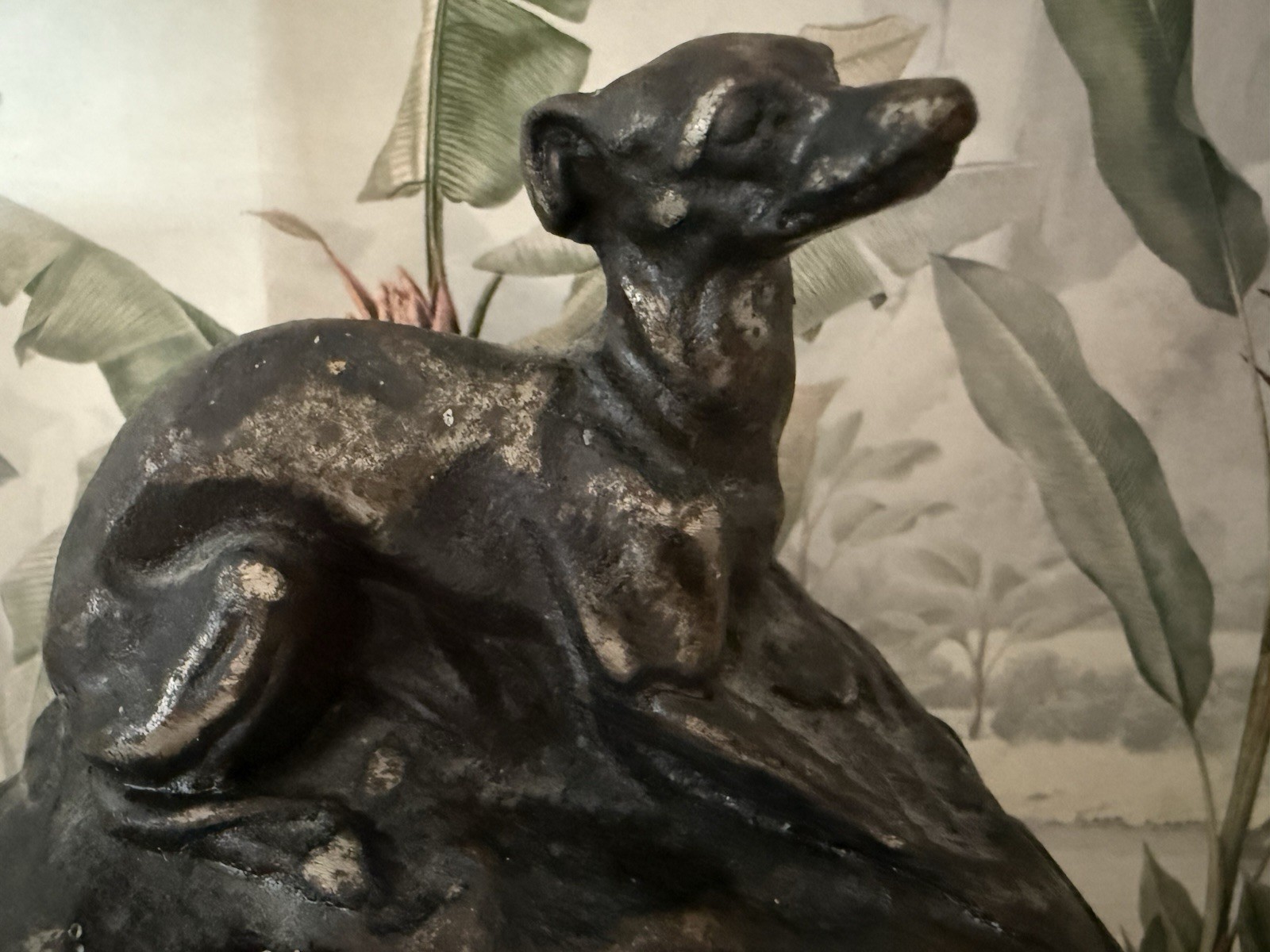 Antique French Victorian Bronze Greyhound Dog Fireplace Mantel Ornament c1900