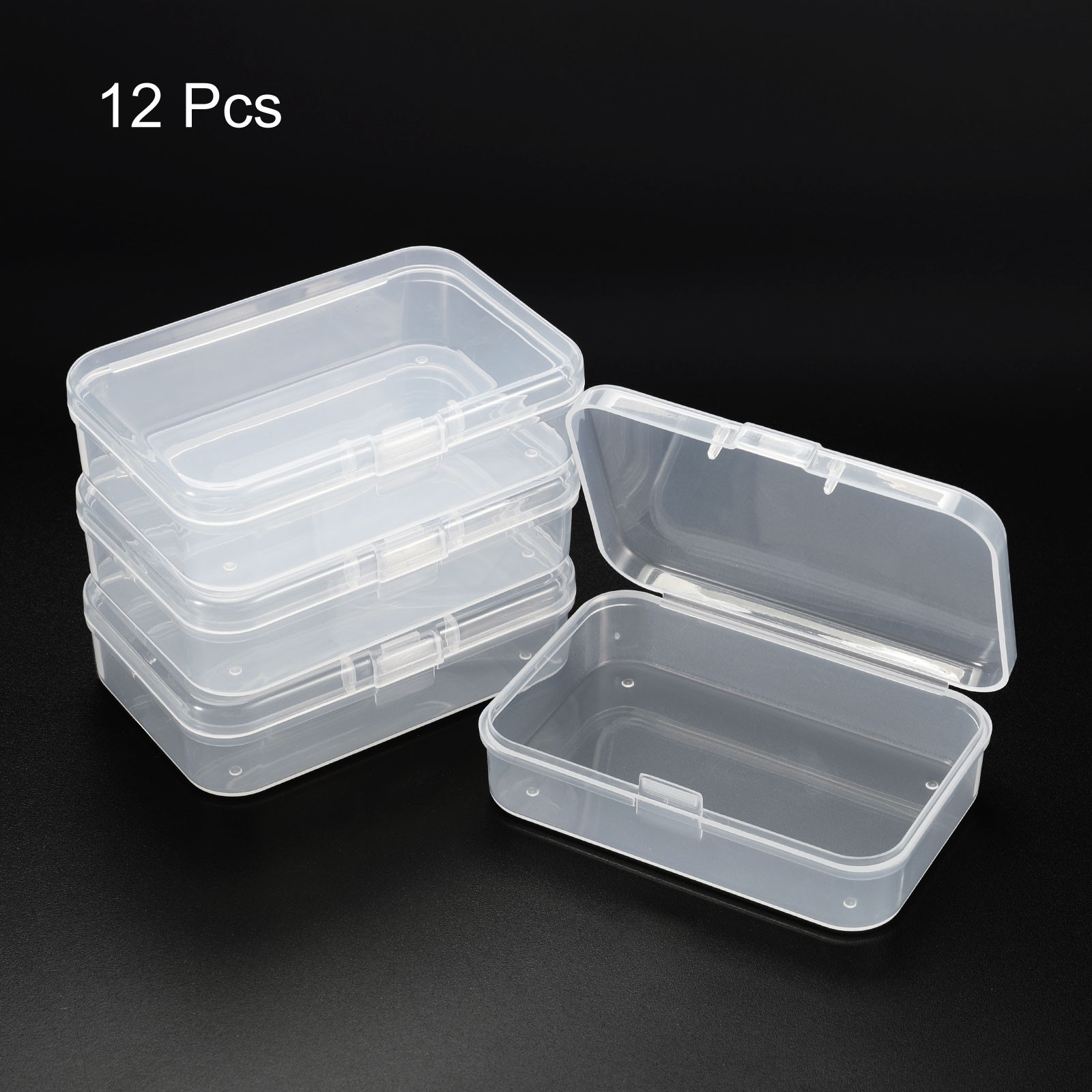 12 x Clear Storage Container Hinged Lid 75x50x21mm Plastic Rectangular Box