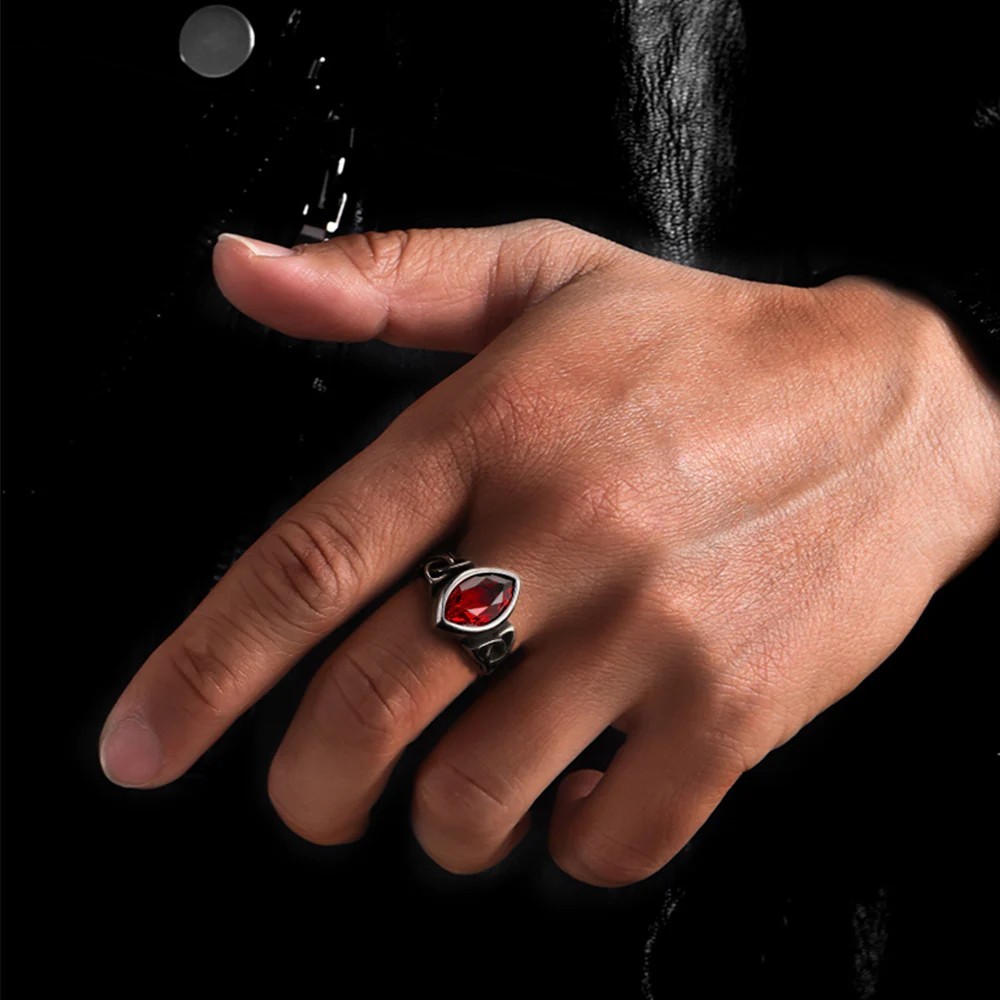 Mozambique Garnet Gemstone 925 Sterling Silver Ring, Texture Men Ring Gift