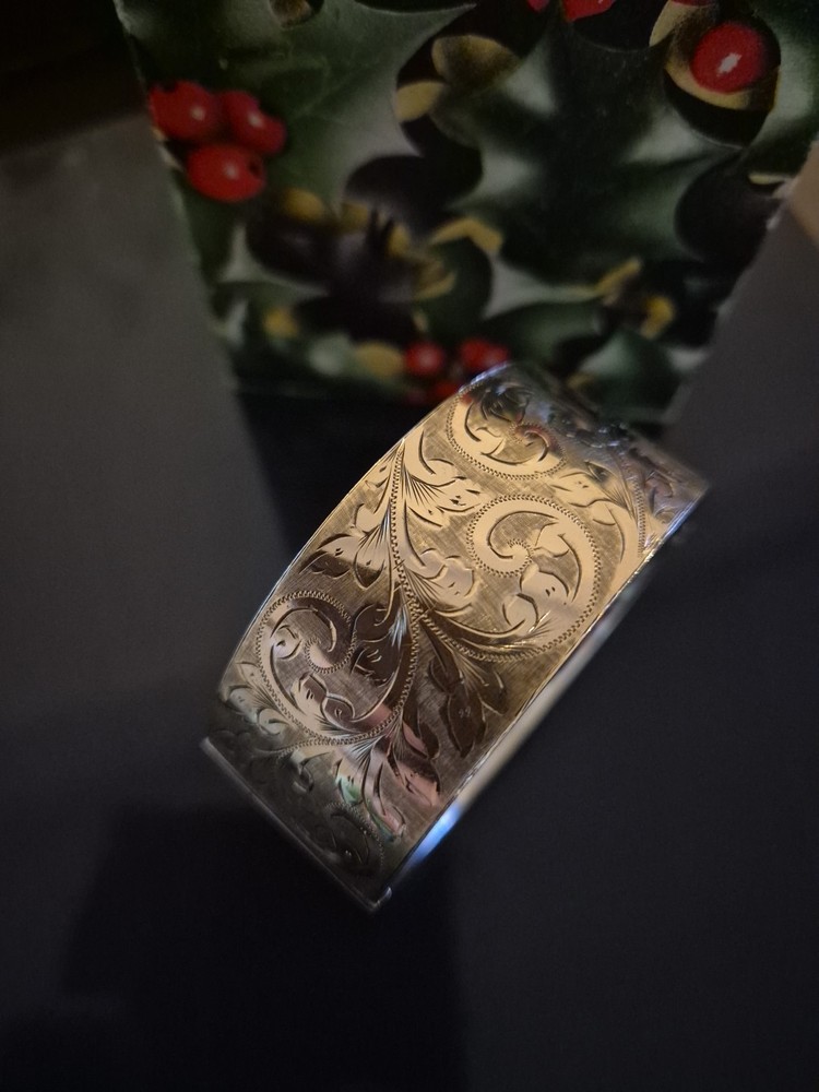 9ct Gold Front On Silver 1938  Wide Silver Bangle
