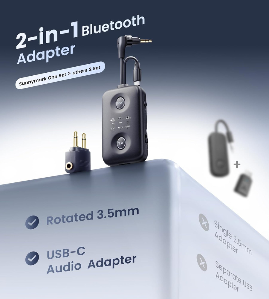 Unique Design Bluetooth 5.4 Transmitter Receiver with Qualcomm aptX Adaptive for