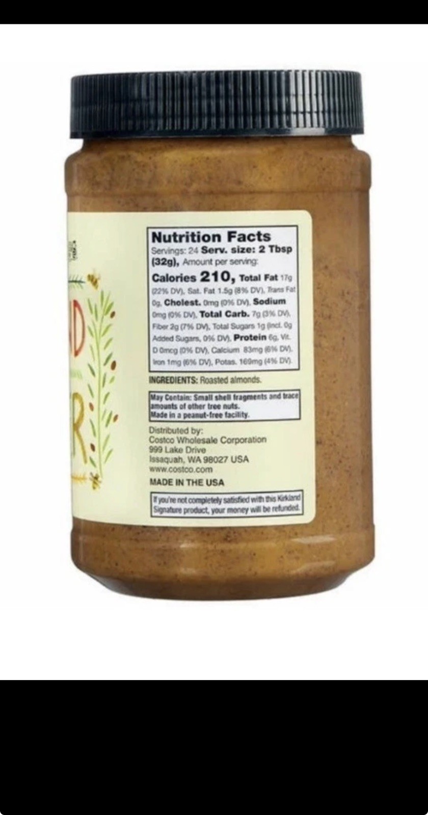 2 Jars Kirkland Signature Creamy Almond Butter, 27 oz Each - FREE SHIPPING !!!!