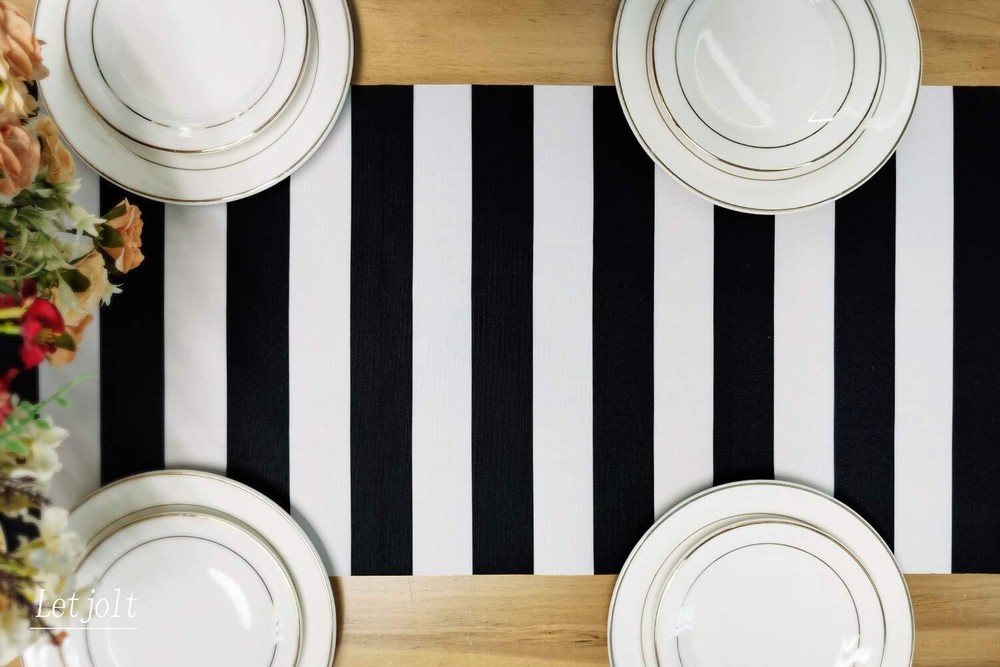 Table Runner Black and White Striped Pattern for Anniversary Runner Dinner Pa...