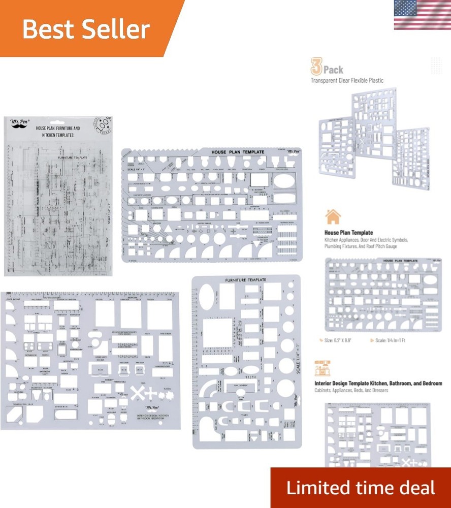 Set of 3 Drafting Templates - Ideal for Architecture & Interior Design Projects