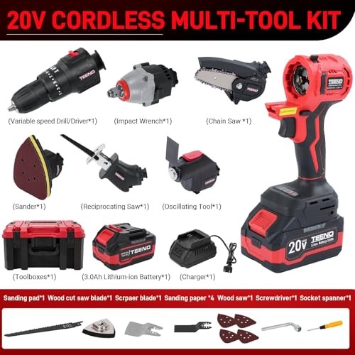 20V Cordless Combo Kit, 8-in-1 Cordless Multi-tool with Case, Drill, Recip