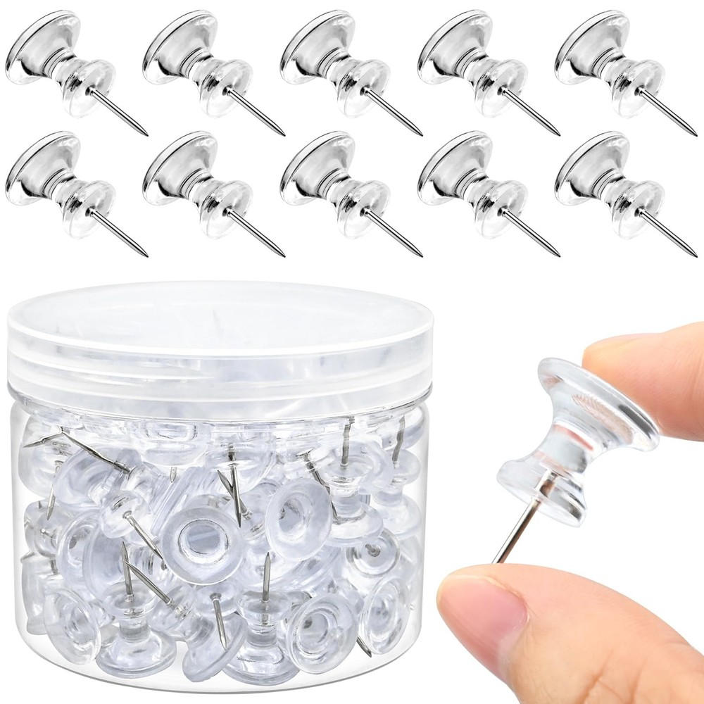 100 Pack Large Push Pins Clear Thumb Tacks 1 Inch Giant