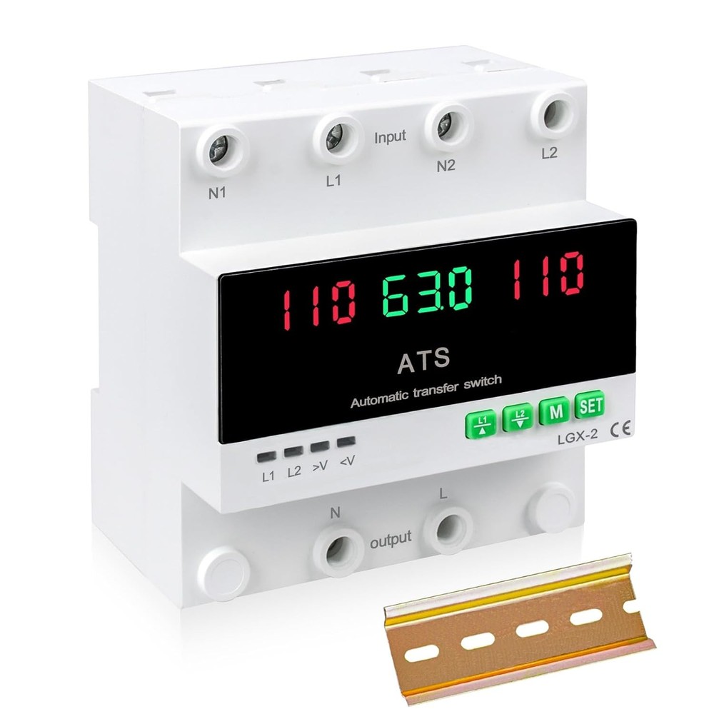 63A 110V Automatic/Manual Generator Transfer Switch, DIN Rail Mount 110V for Gen