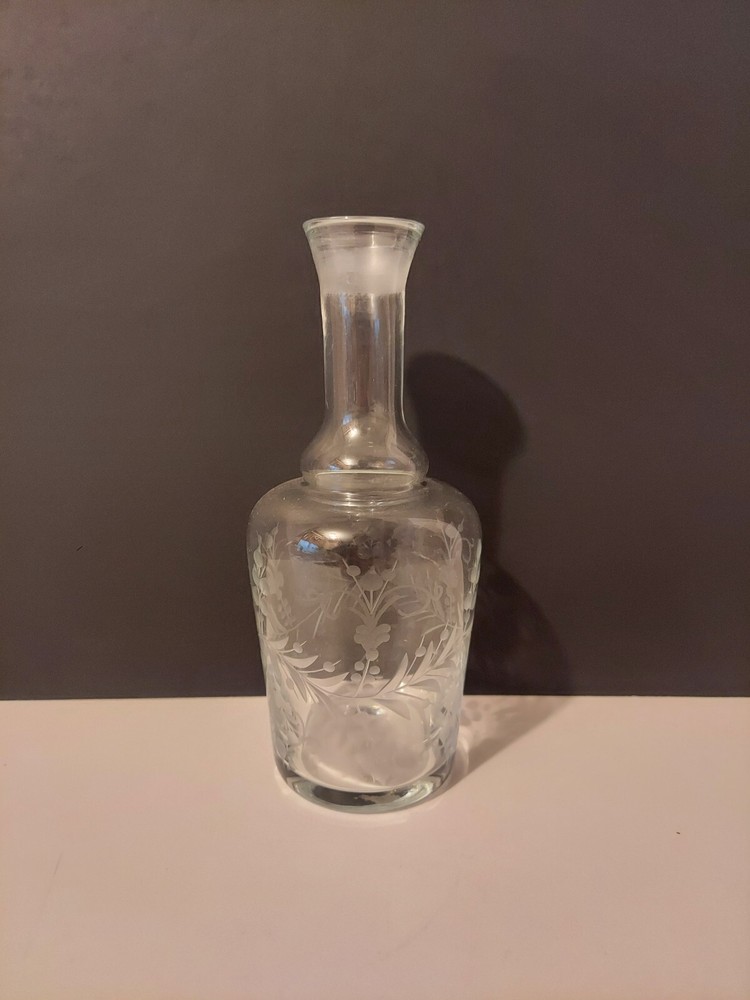 Etched Clear Glass Bottle Marked Murano
