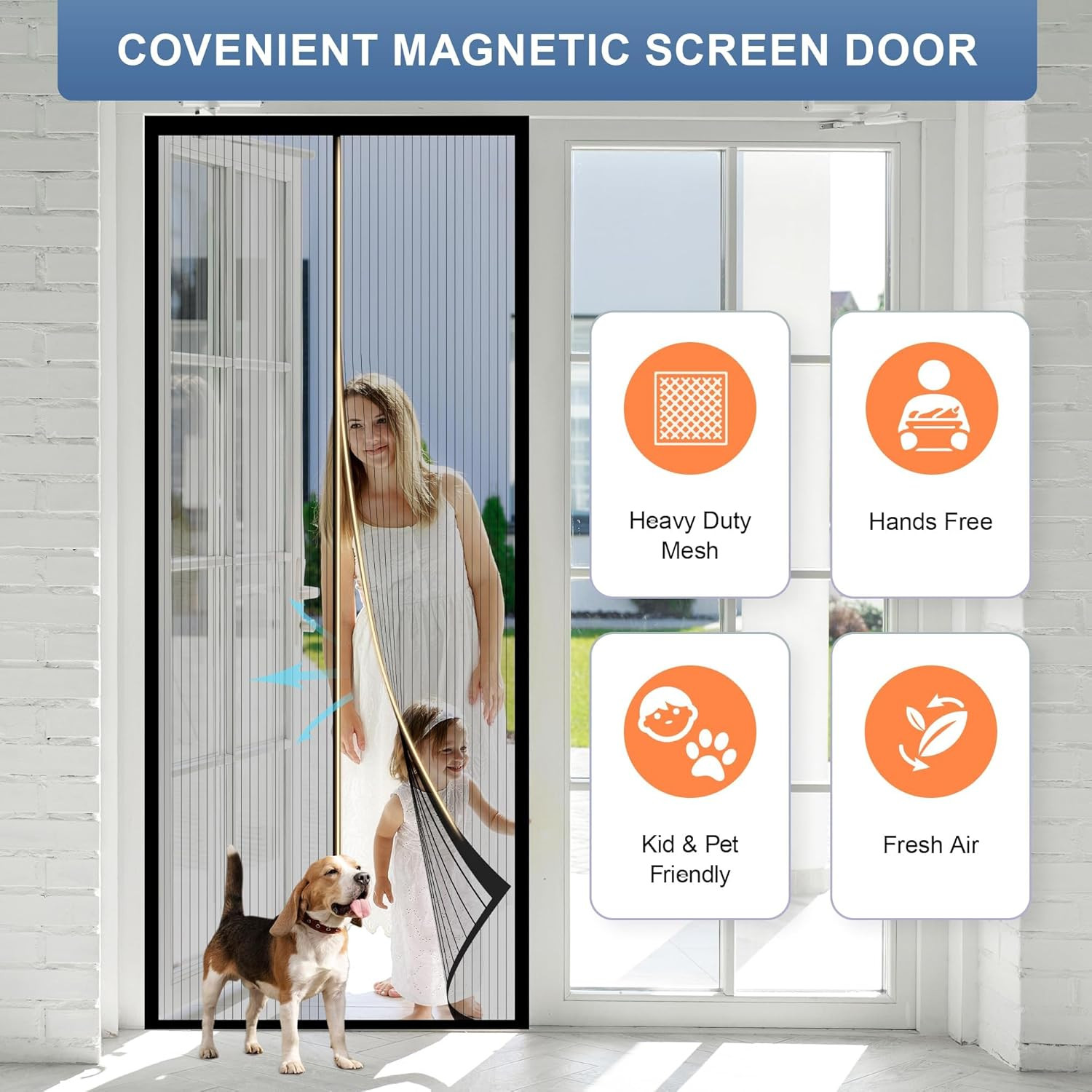 Magnetic Screen Door Mesh 38" X 82" - Fits 36" X 80" Door Size, Works for Patio,