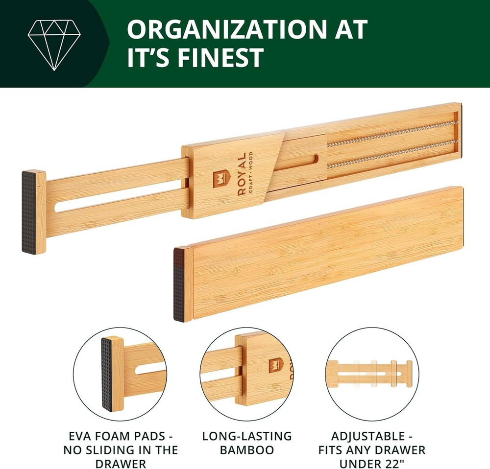 Adjustable Drawer Separator Splitters - 17–22 Inches